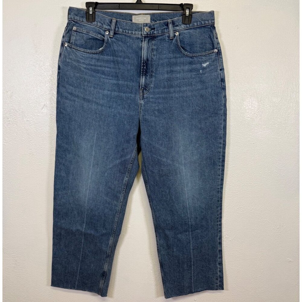 Everlane The Way High Organic Cotton Jeans High Rise Straight Regular 34 Raw Hem - Picture 3 of 14